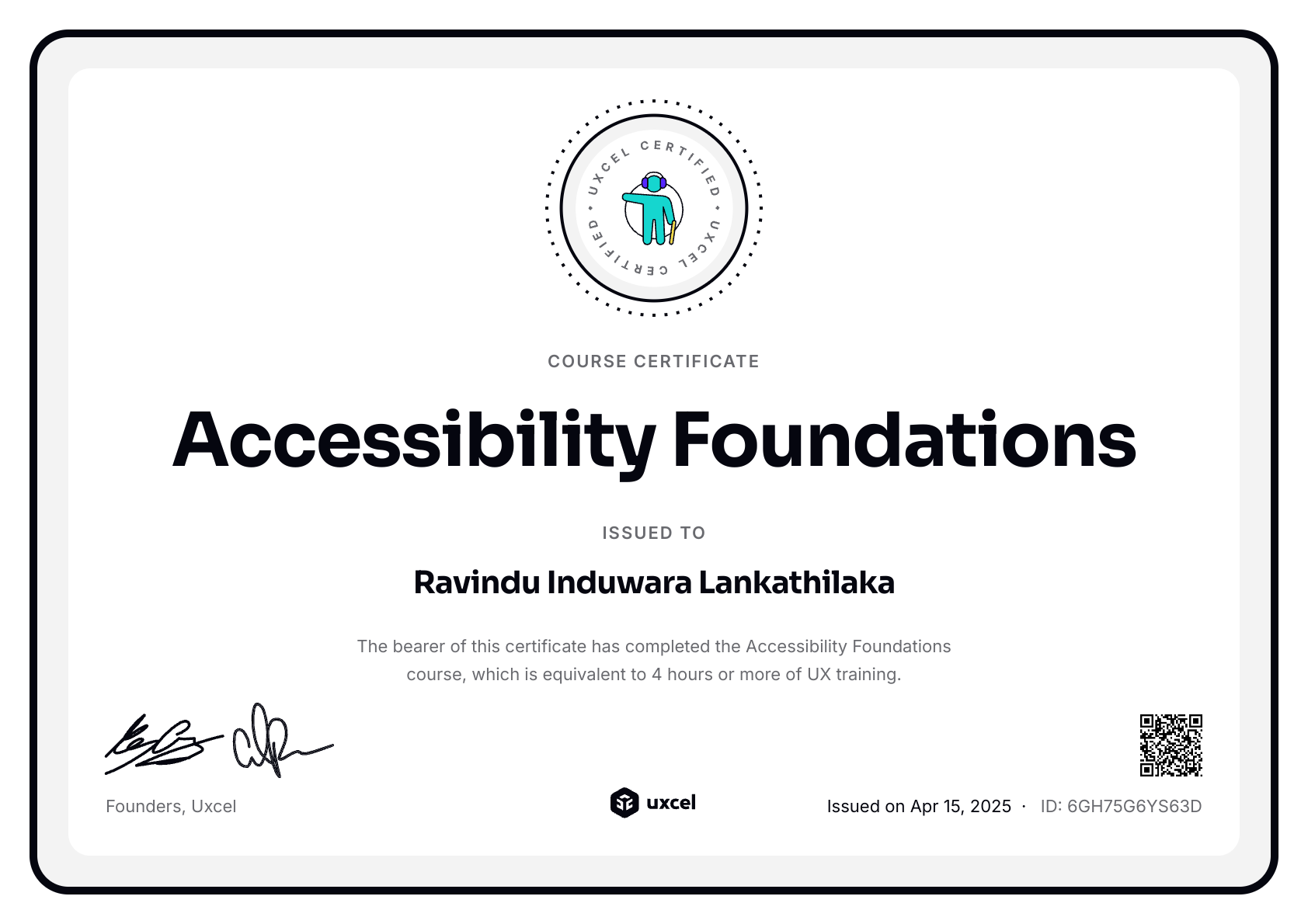 Ravindu Induwara Lankathilaka's certificate